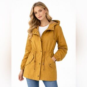 Madewell Hooded Raincoat Utility Anorak Mustard Drawstring Jacket Small